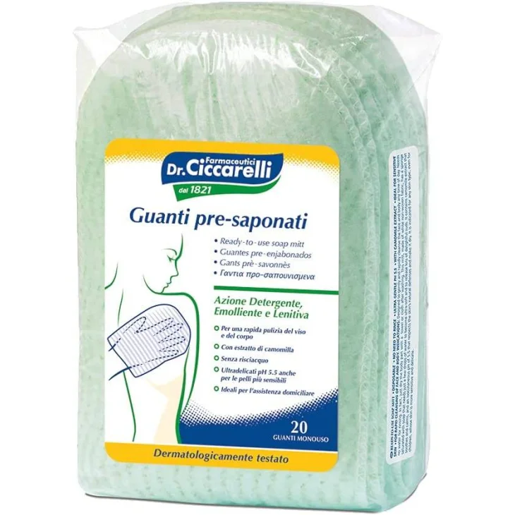 Dr Ciccarelli Guanto Pre-Saponato senza risciacquo per la detersione di viso e corpo 20 pezzi Dr Ciccarelli Guanto Pre-Saponato senza risciacquo per la detersione di viso e corpo 20 pezzi